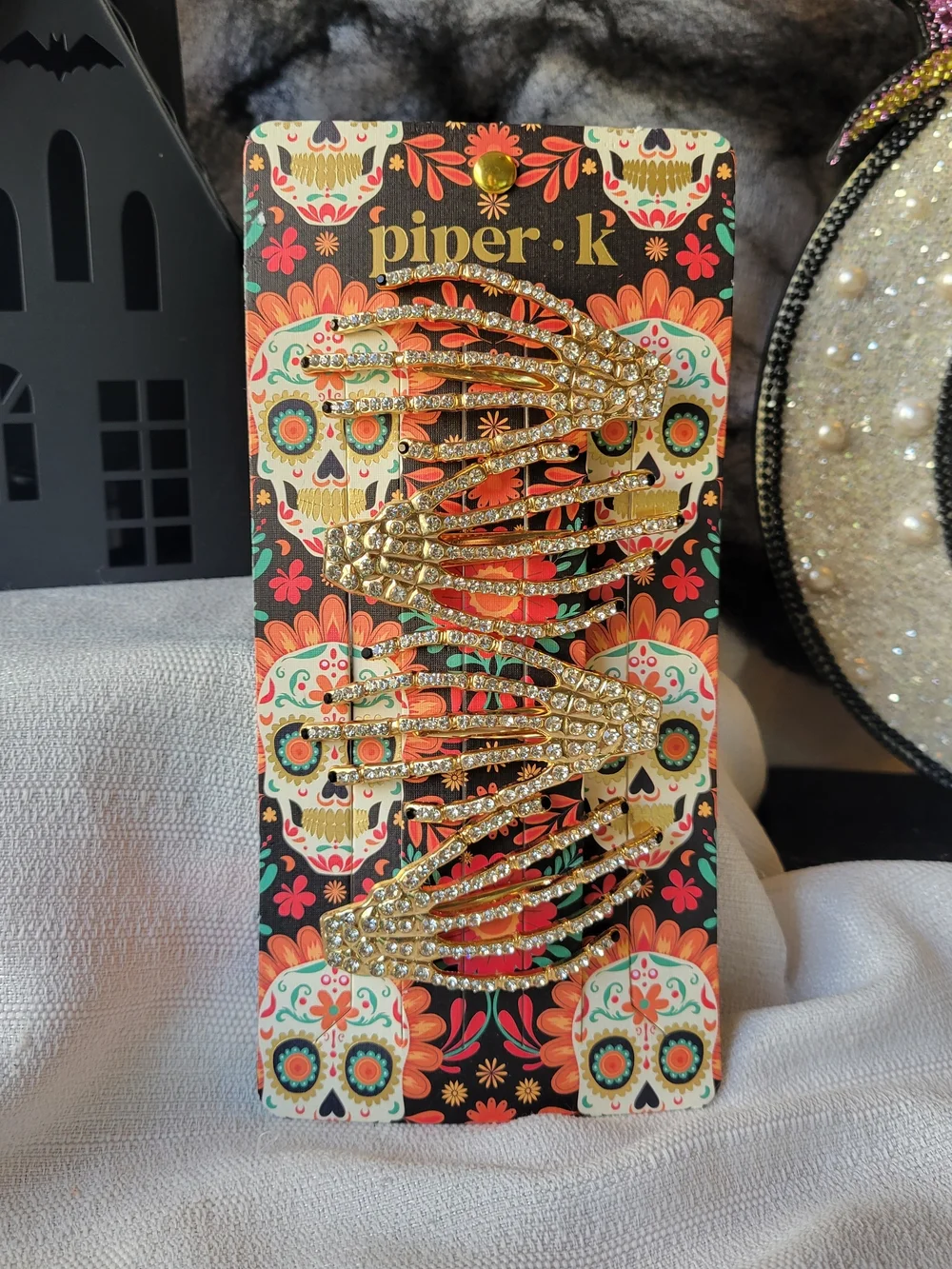 Piper K Gold Rhinestone Skeleton Hand Hair Clips - Set of 4
